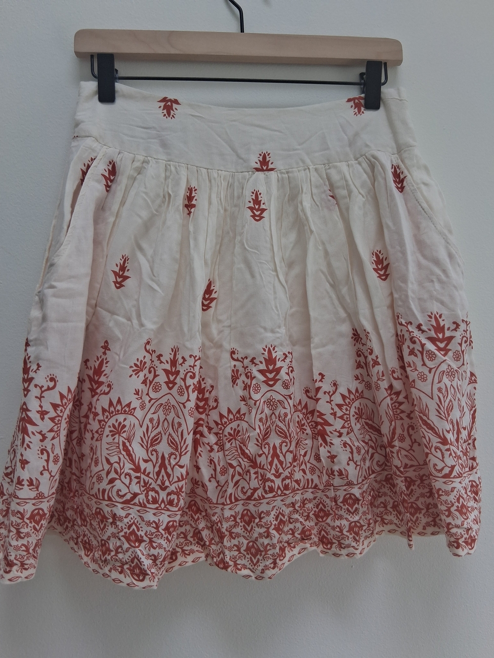 Japna Cream Skirt with Rust Floral Border Sz Large Juniors . Handmade